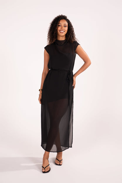 Drusilla Sheer Black Maxi Dress with Mini Lining