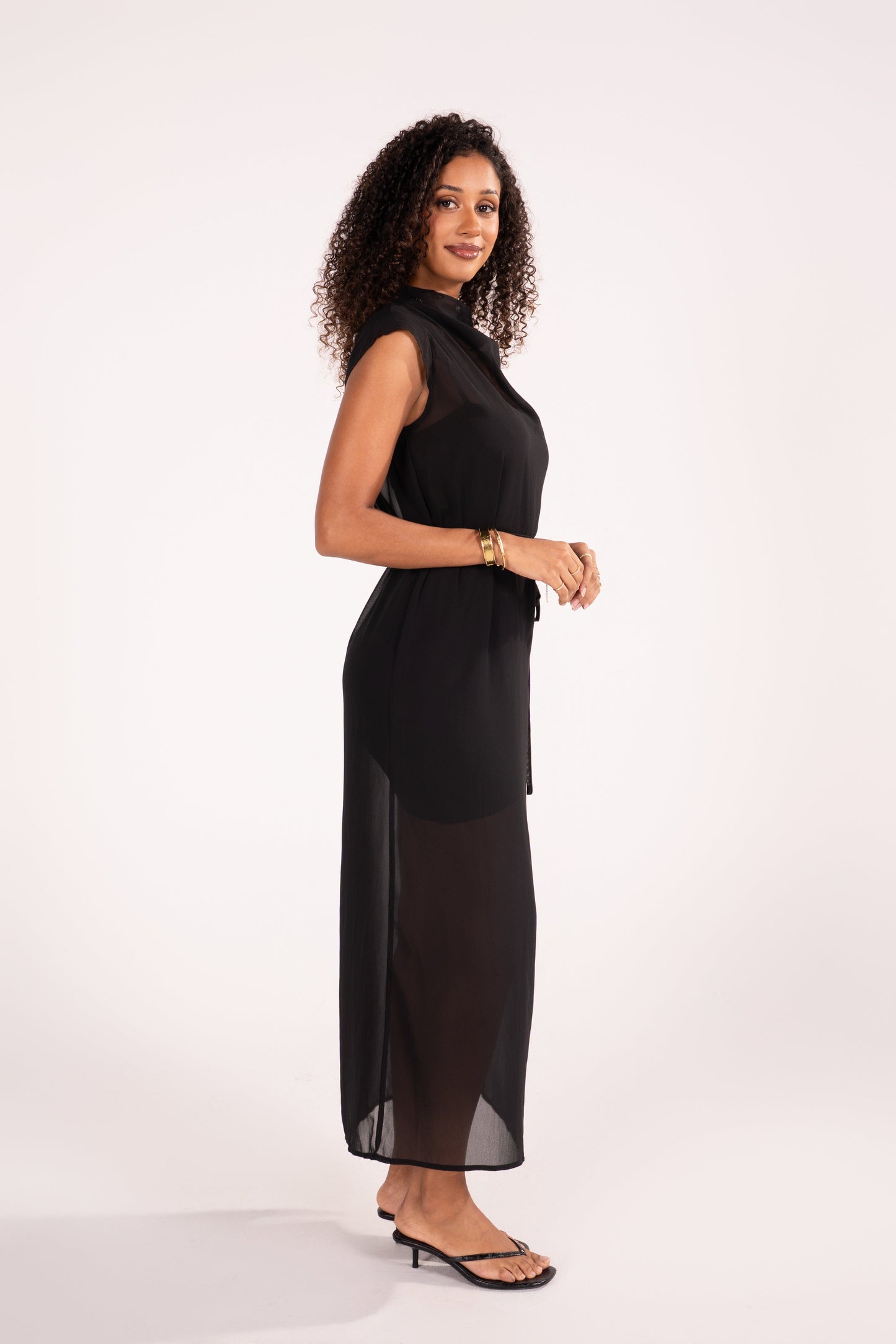 Drusilla Sheer Black Maxi Dress with Mini Lining