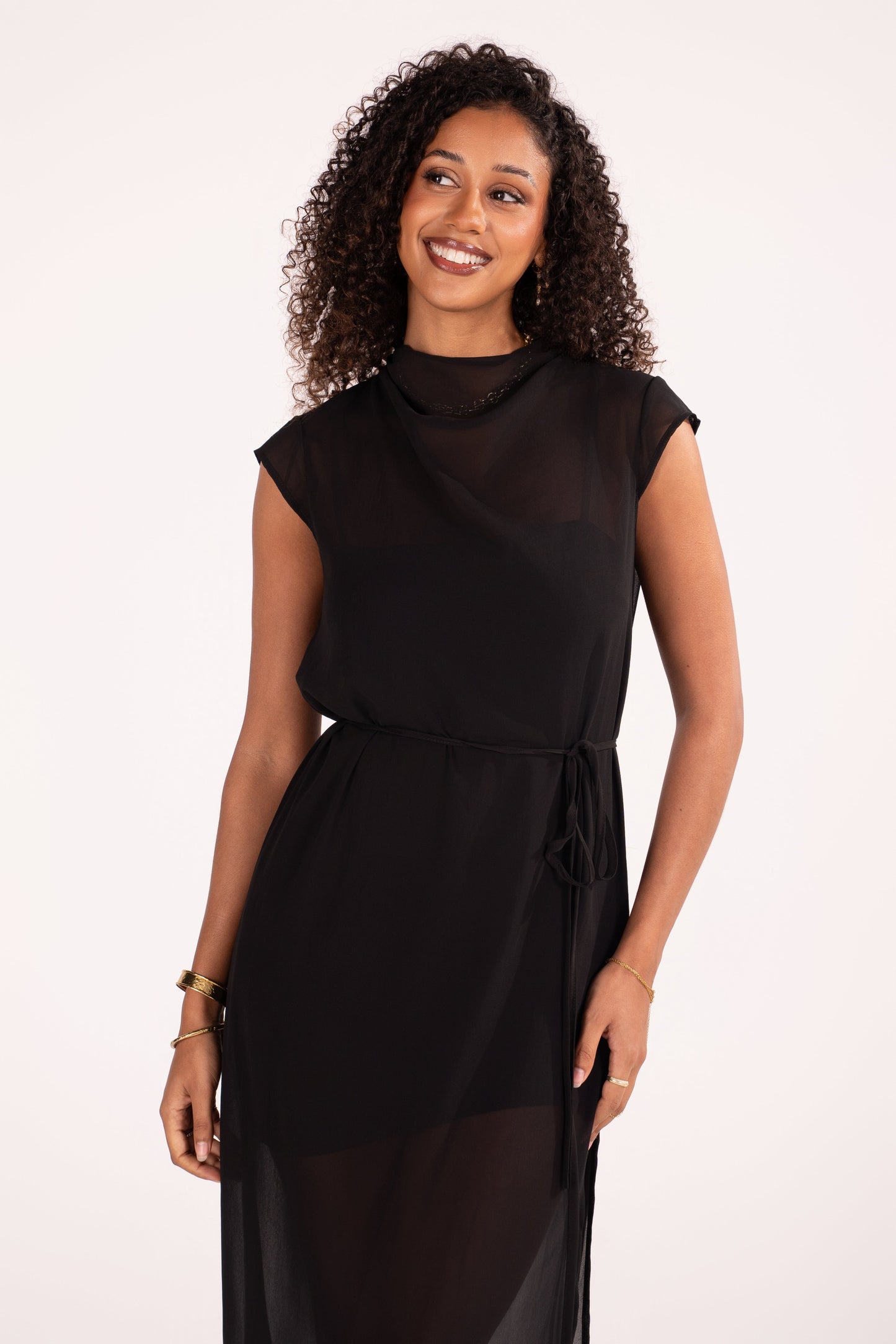 Drusilla Sheer Black Maxi Dress with Mini Lining
