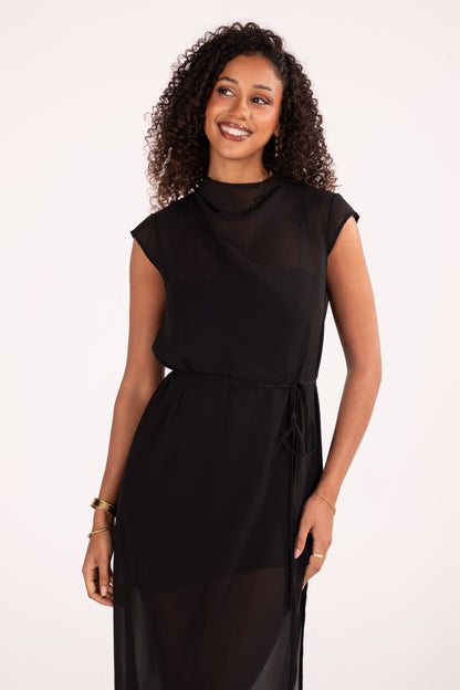 Drusilla Sheer Black Maxi Dress with Mini Lining