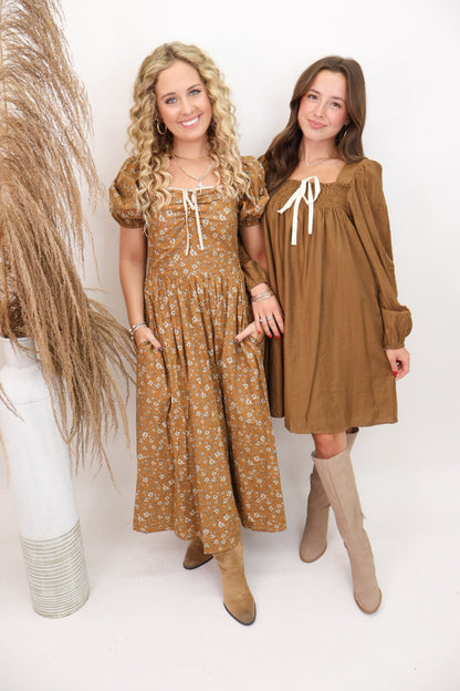 Camel Square Neck Dress