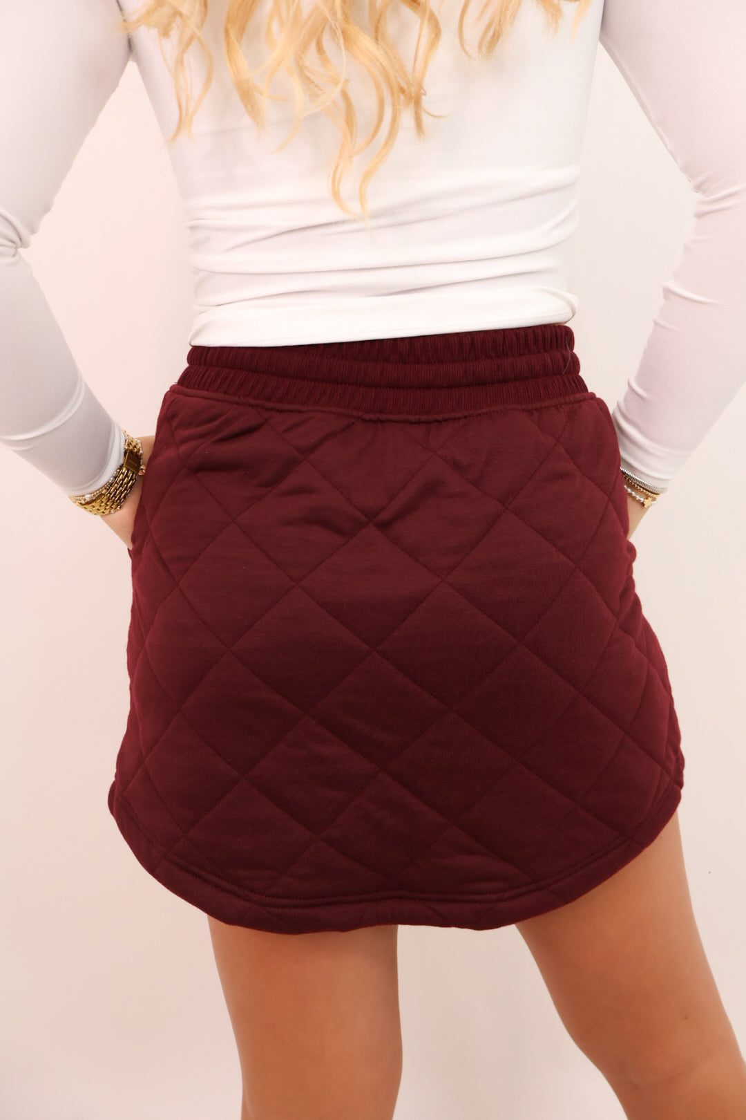 Quilted Skort + Vest Lounge Set - Dark Cherry