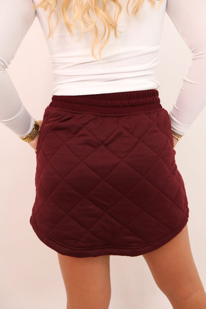 Quilted Skort + Vest Lounge Set - Dark Cherry