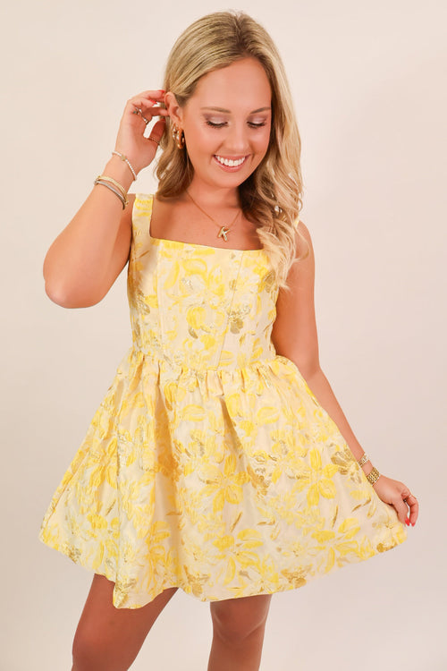 Gilded Bloom Babydoll Mini Dress