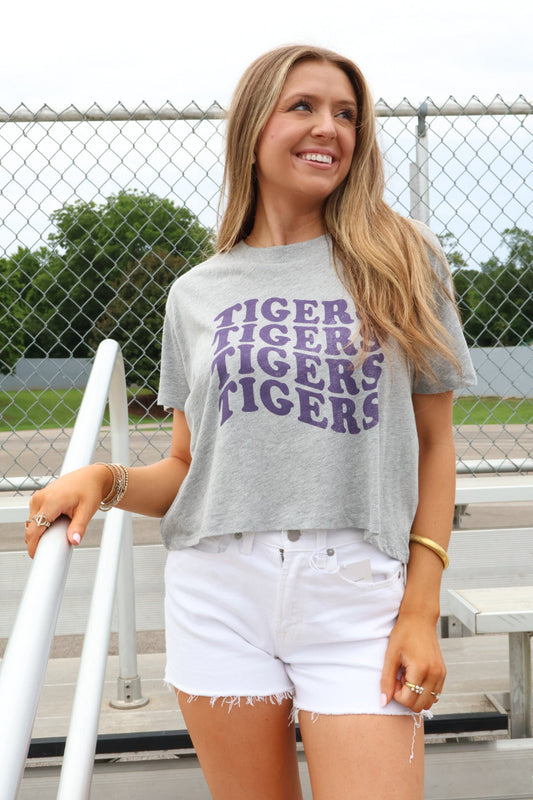Wavy Tigers Crop Tee - Grey