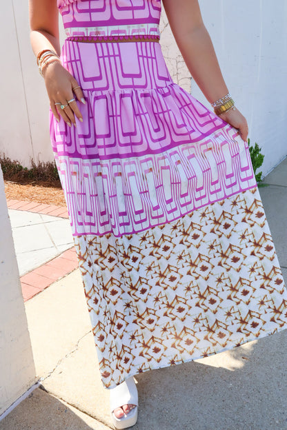 Lilac Mixed Print Maxi Skirt Set