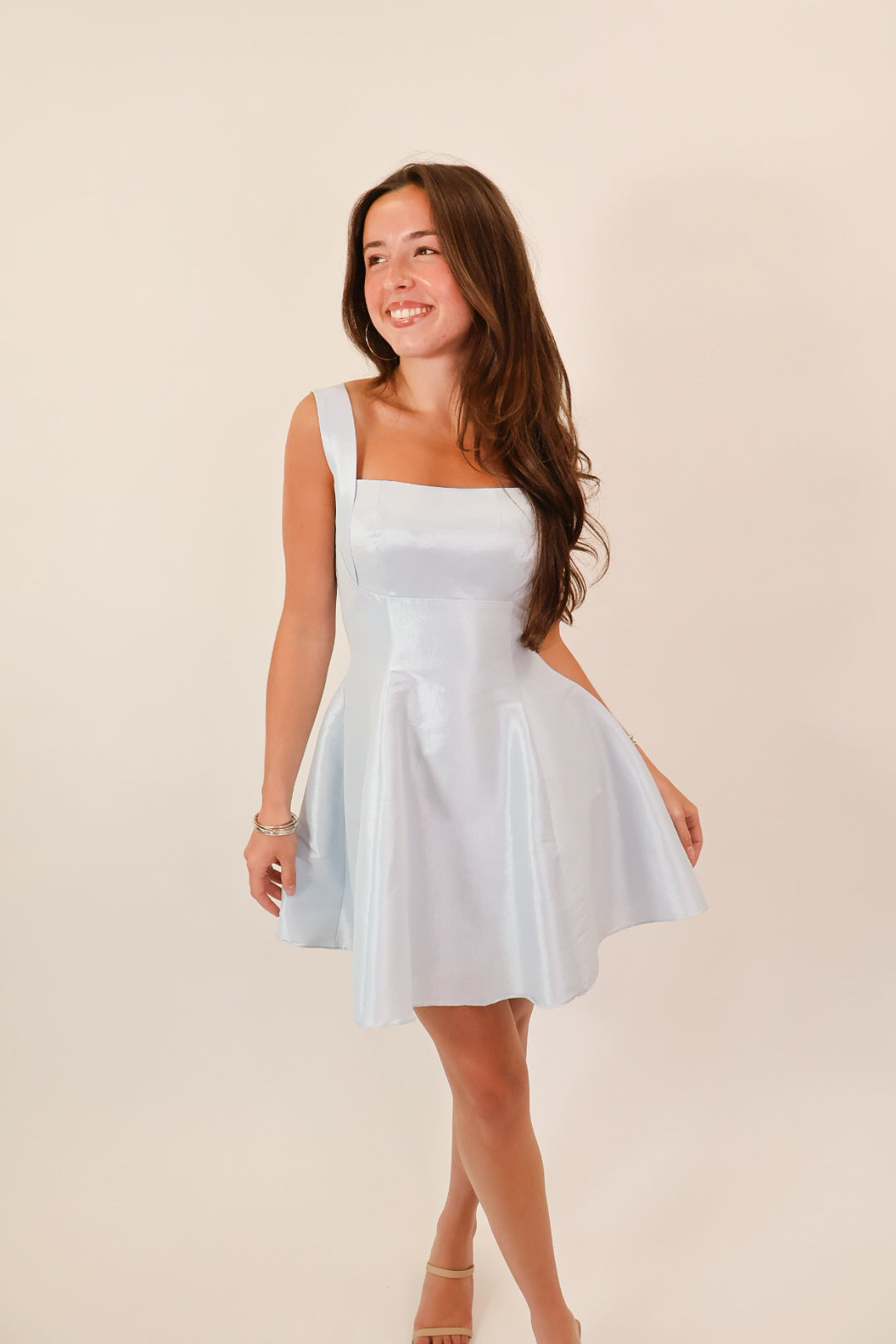 Powder Blue Bow Back Satin Mini Dress