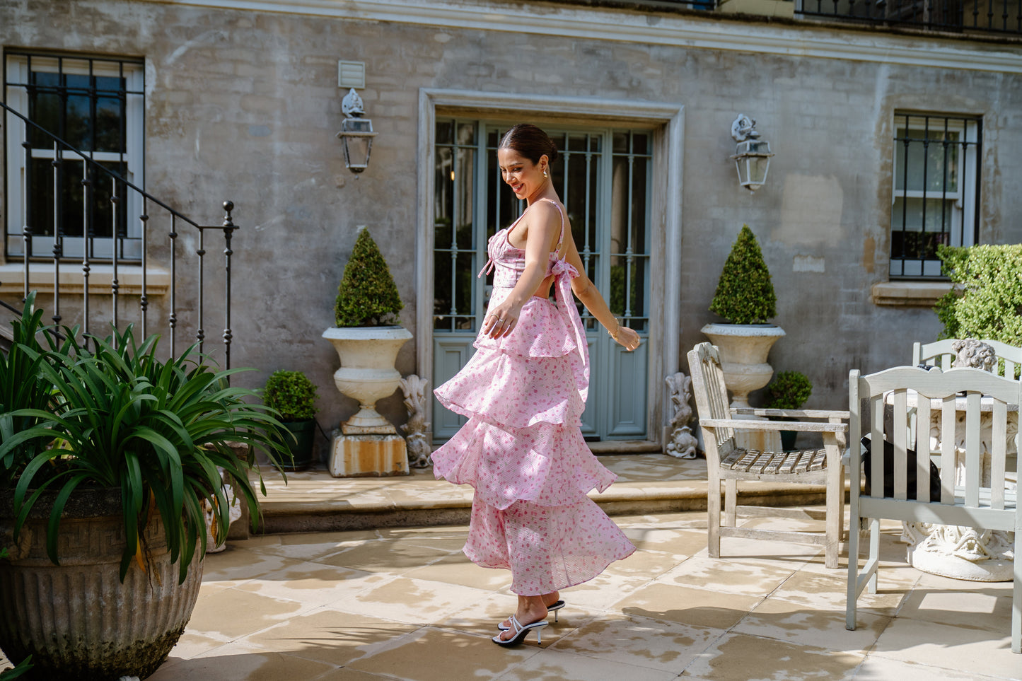 Dianne Tiered Midi Dress with Bow Tie