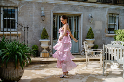 Dianne Tiered Midi Dress with Bow Tie