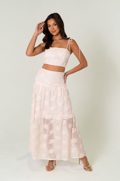 Pauline Two Piece Pink Set - Cropped Top & Midi Skirt
