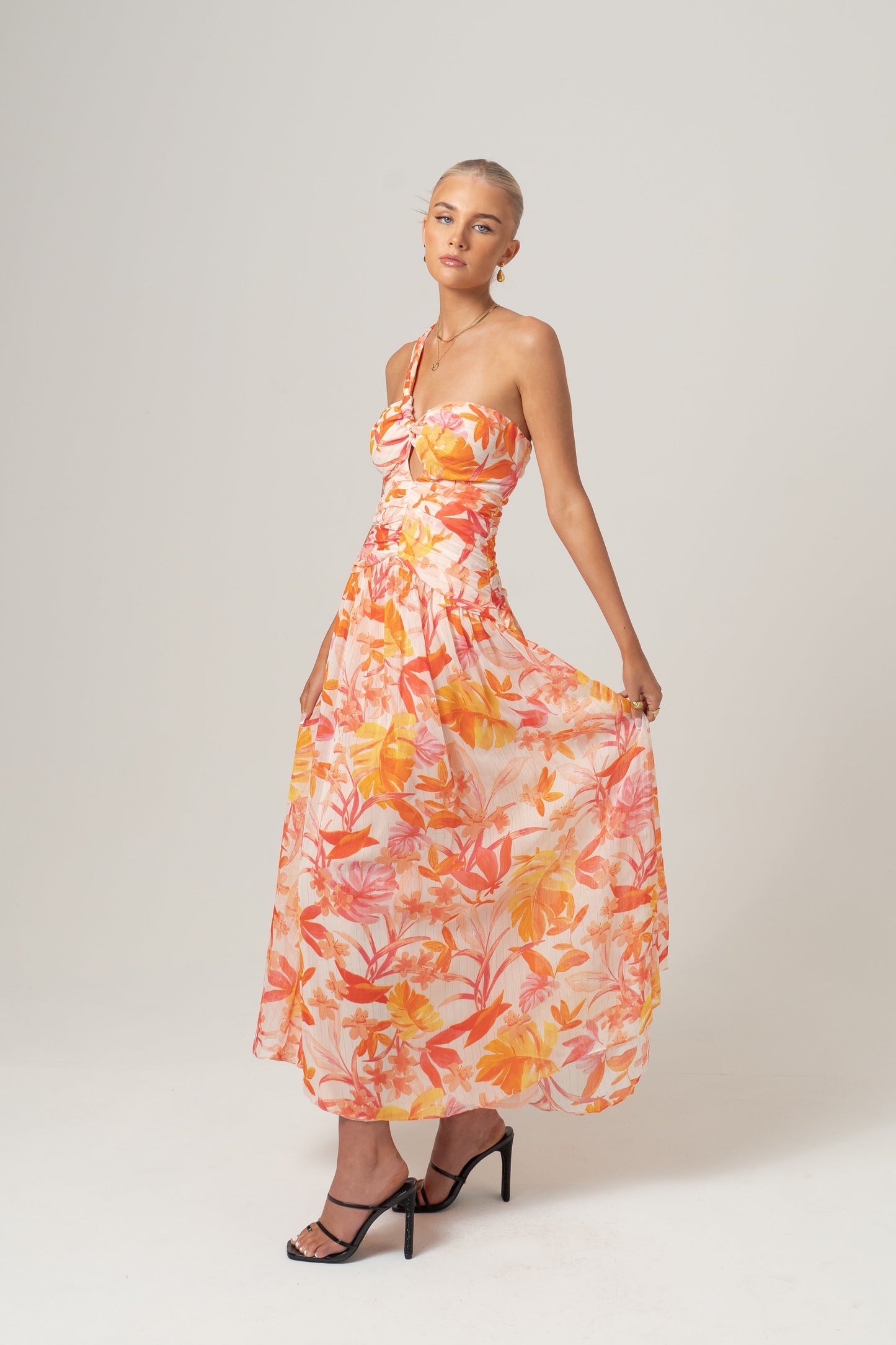 Samara One-Shoulder Midi Dress - Tropical Print