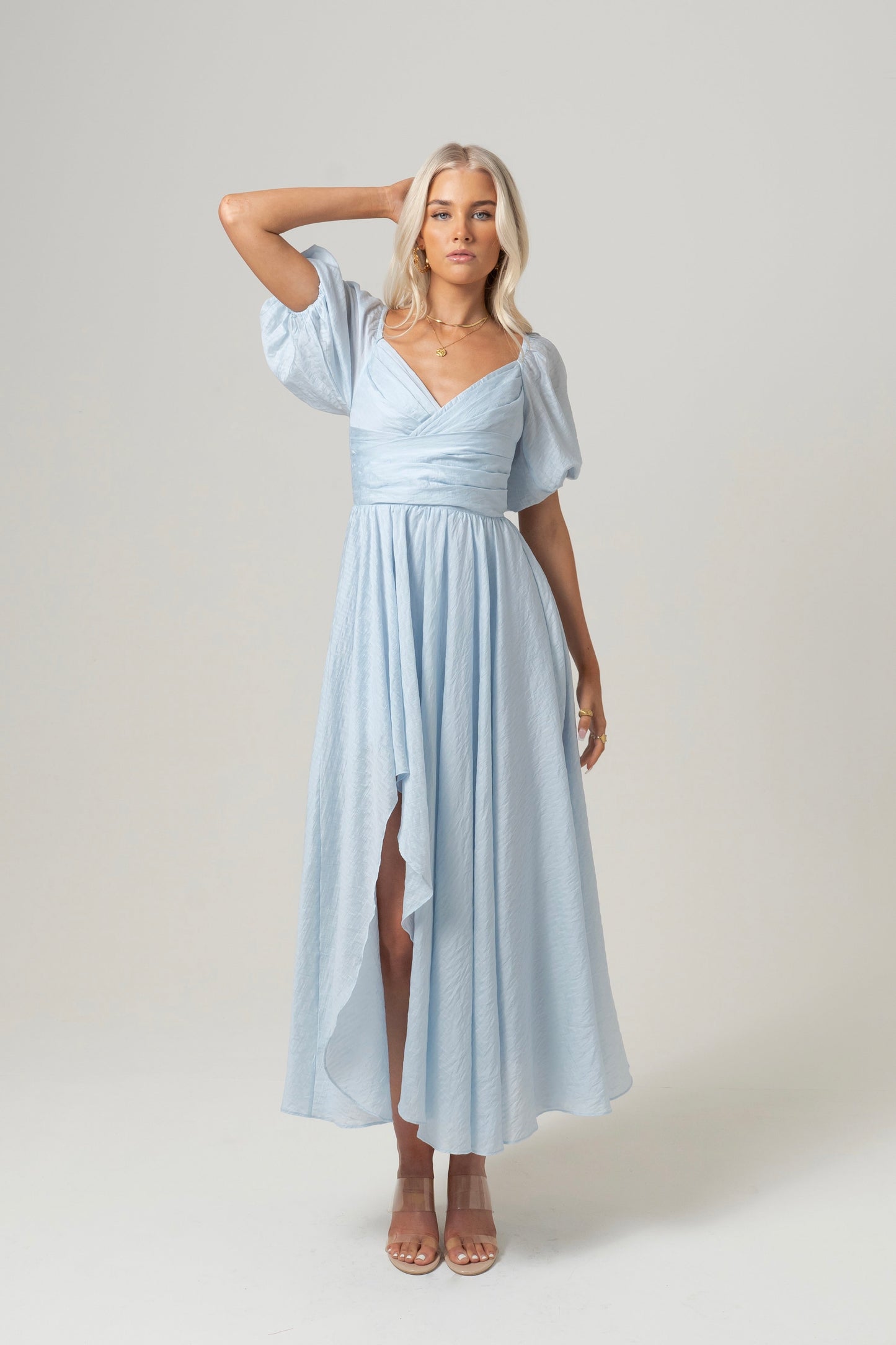 Bridget Puff Sleeve Maxi Dress with Side Slit
