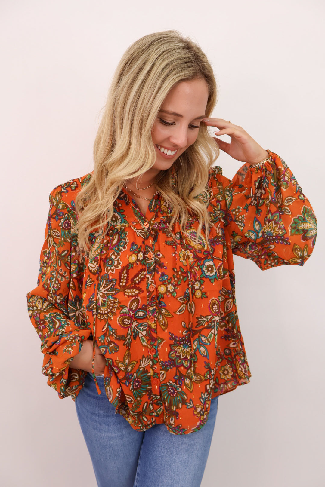 Rust Floral Print Blouse