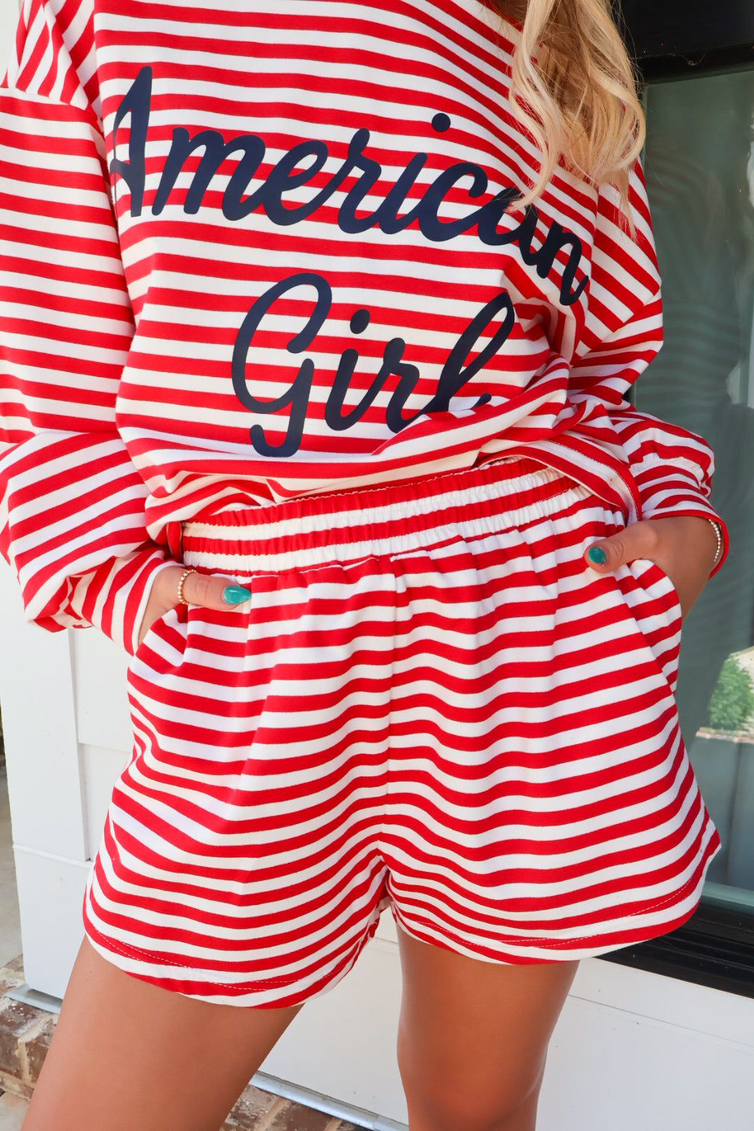 American Girl Stripe Sweatshirt & Shorts Set