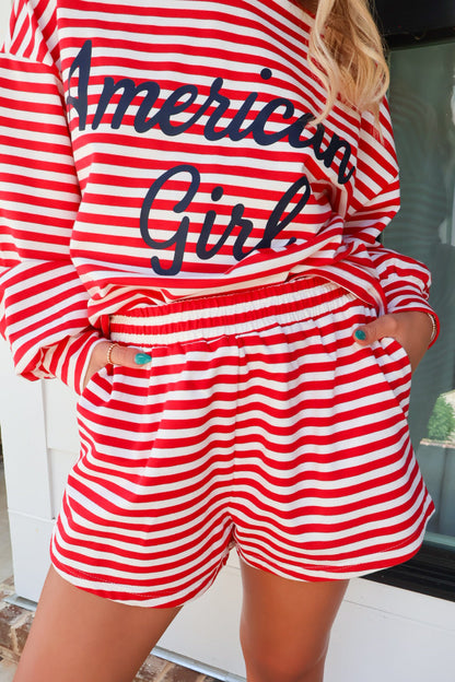 American Girl Stripe Sweatshirt & Shorts Set