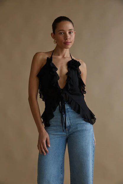 Claudia Rosette Chiffon Halter Top
