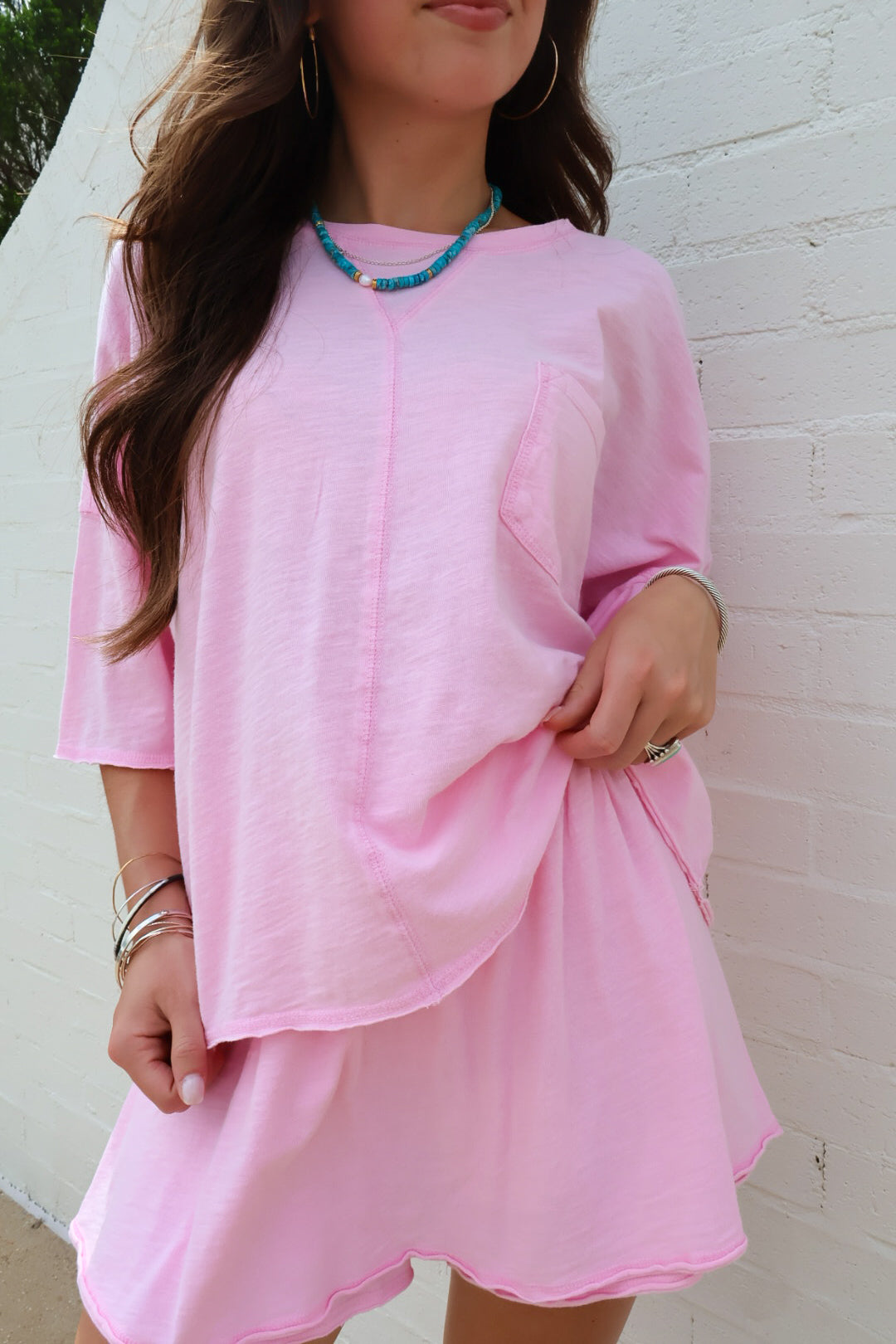 Slub Cotton Skort Set - Bubblegum Pink