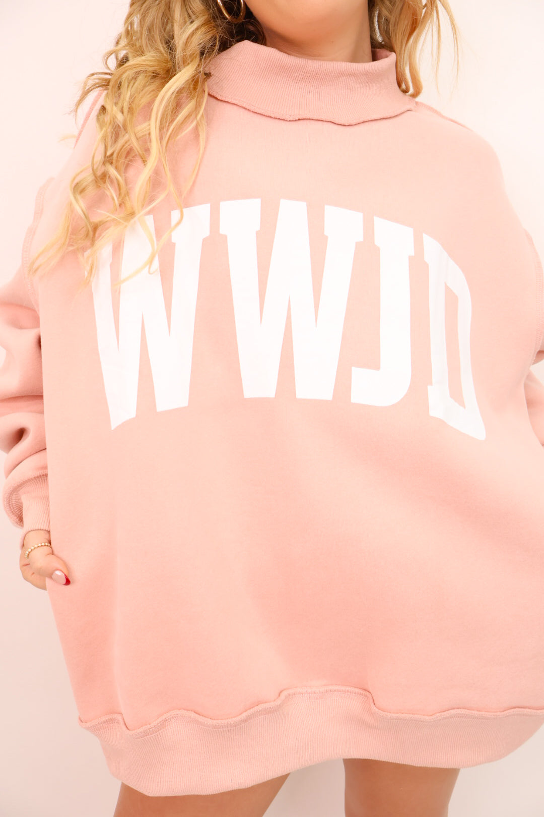 Amen WWJD Reversible Mock Neck Pullover – Blush
