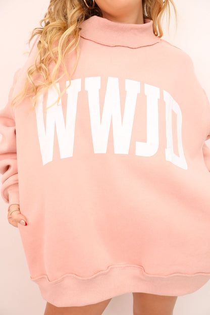 Amen WWJD Reversible Mock Neck Pullover – Blush