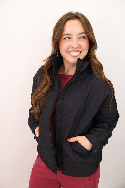 Cozy Up Quilted Puffer Jacket - Black