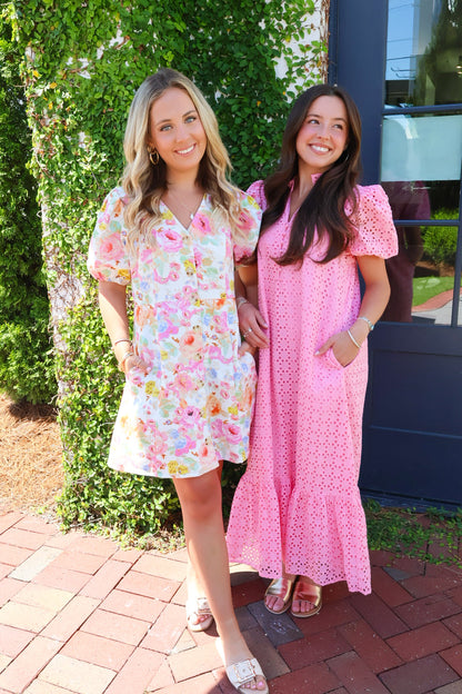 Floral Button Front Denim Dress
