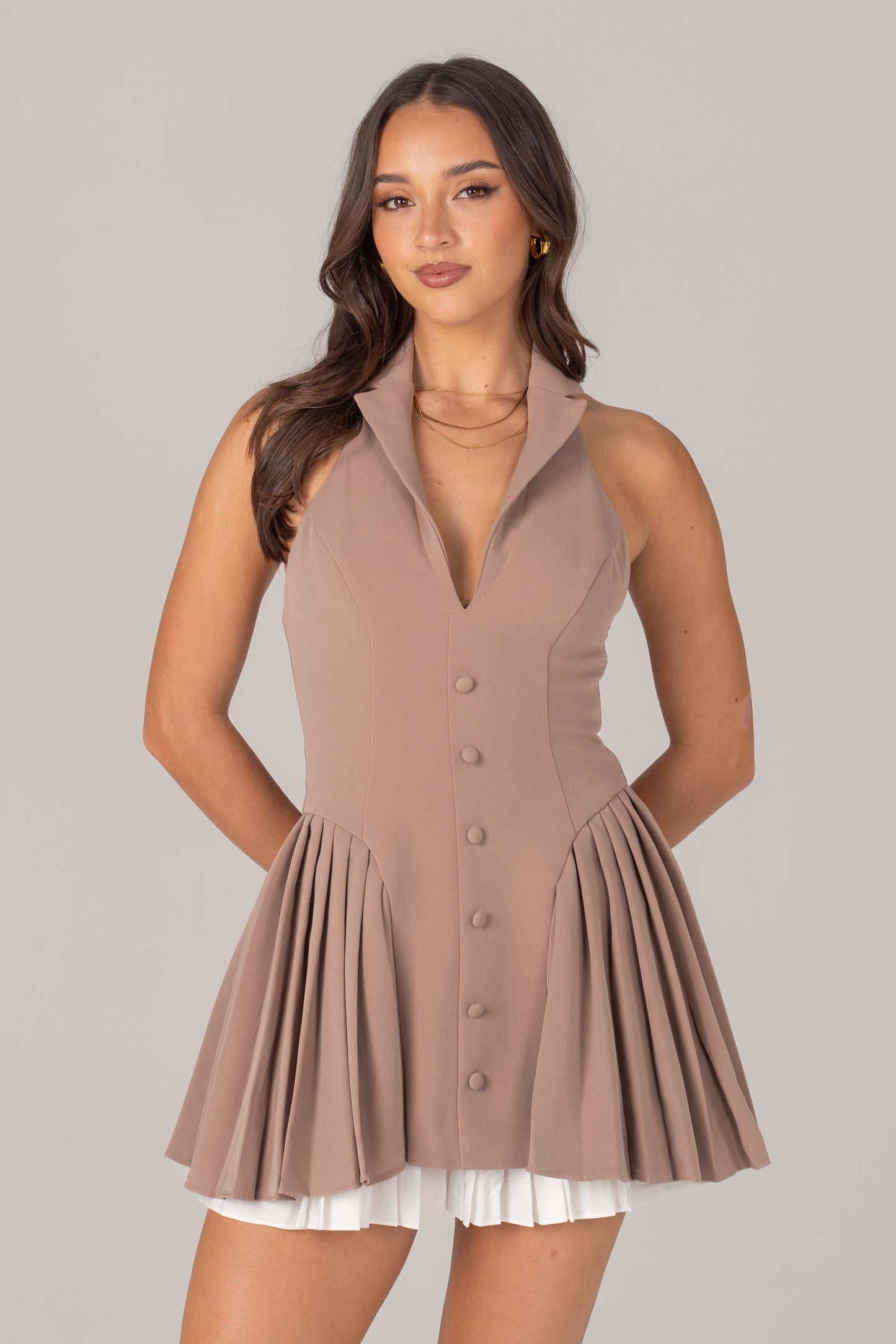 Fallon Pleated Halter Neck Mini Dress