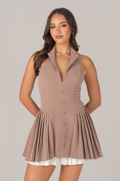 Fallon Pleated Halter Neck Mini Dress