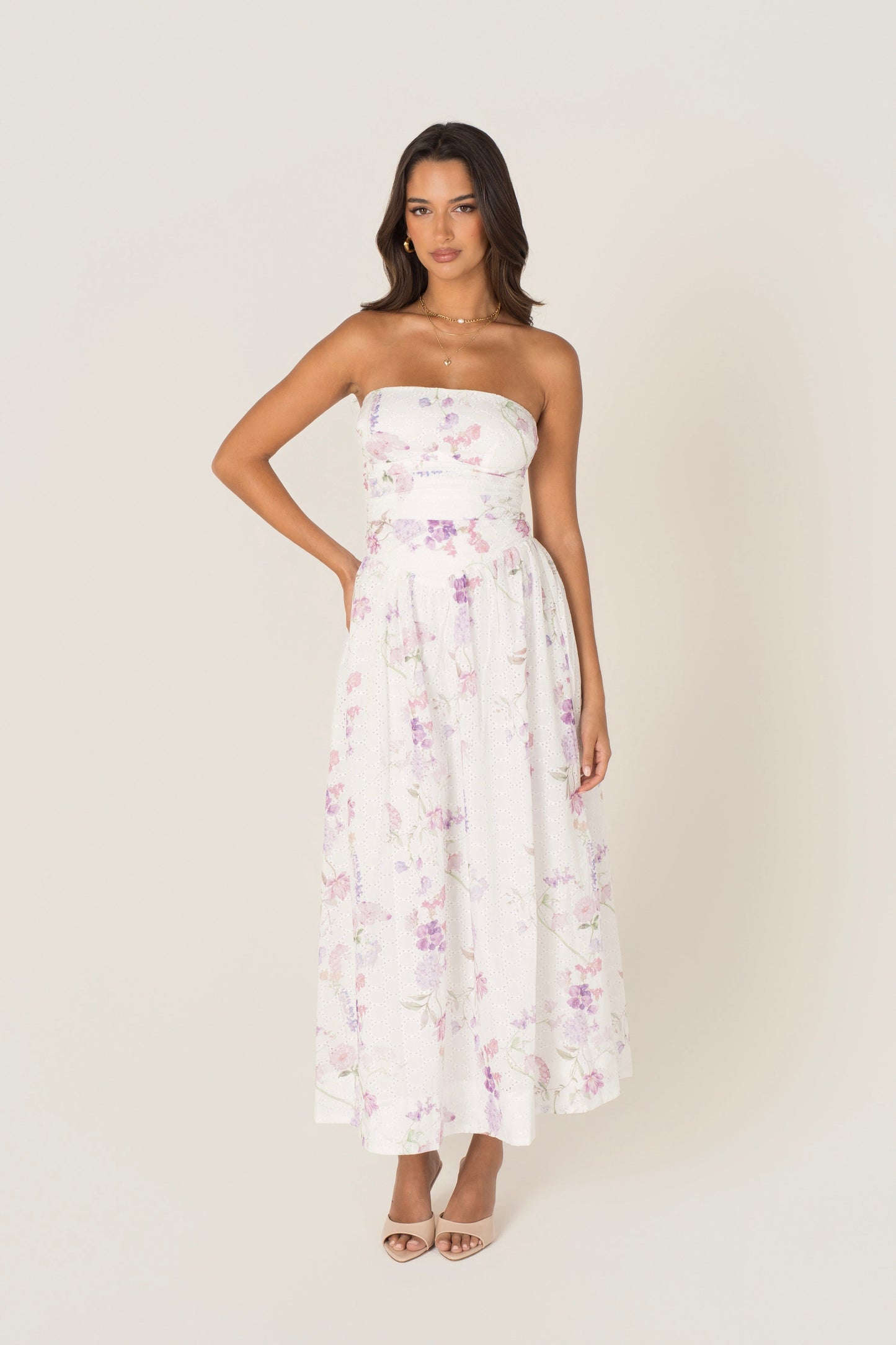 Freda White Floral Strapless Maxi Dress