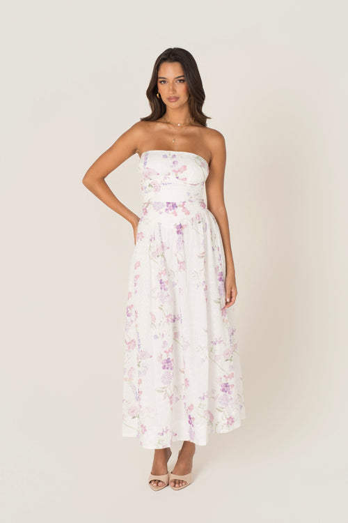 Freda White Floral Strapless Maxi Dress