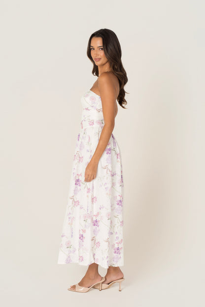 Freda White Floral Strapless Maxi Dress