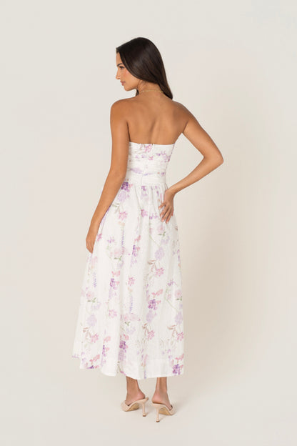 Freda White Floral Strapless Maxi Dress