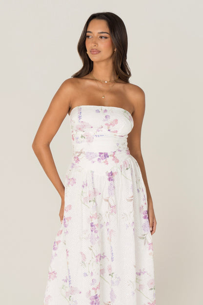 Freda White Floral Strapless Maxi Dress
