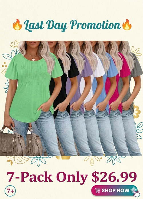 🔥Last day promotion🔥Womens T Shirts Short Sleeve Pleated Dressy Casual Scooped Neck Summer Tops Blouses