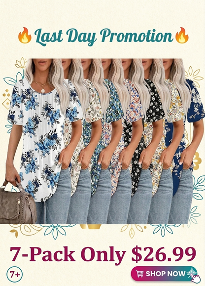 🔥Last day promotion🔥Womens T Shirts Short Sleeve Pleated Dressy Casual Scooped Neck Summer Tops Blouses
