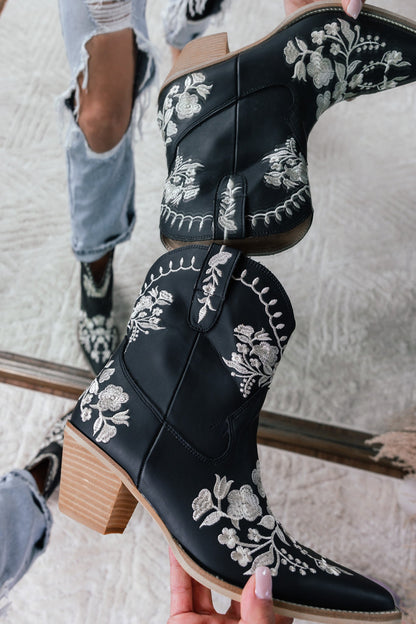 Round Up Embroidered Cowboy Booties (Black) FINAL SALE