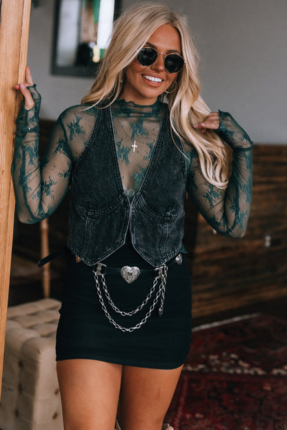 Lace For Days Long Sleeve Top (Pine Green)