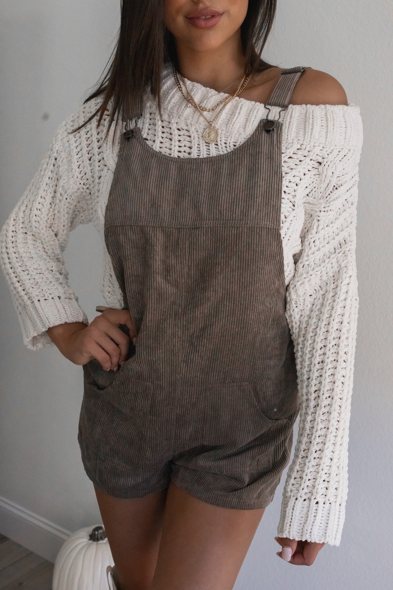 Falling For You Corduroy Romper (Grey)