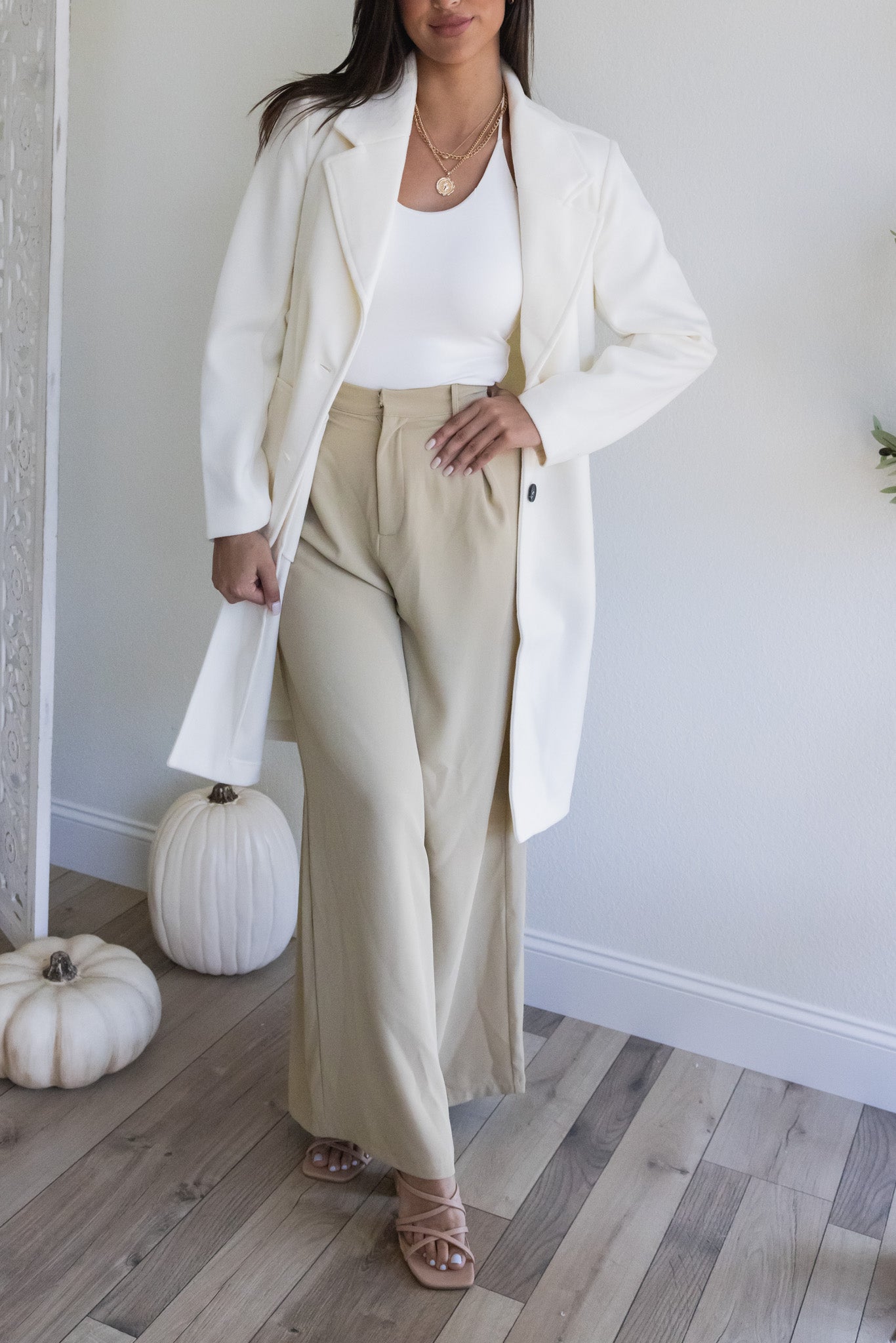 Bundled Up Notched Fleece Trench Coat (Ivory)