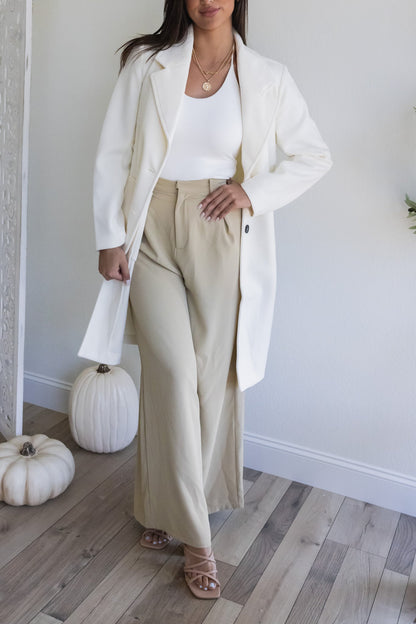 Bundled Up Notched Fleece Trench Coat (Ivory)