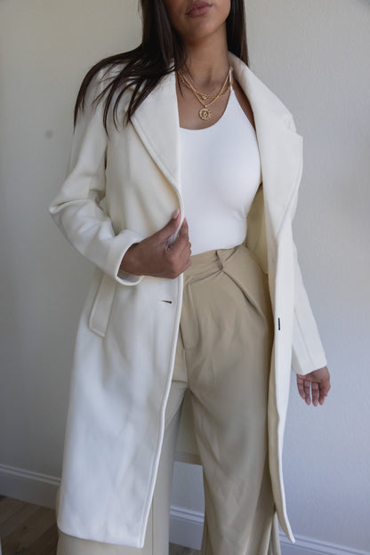 Bundled Up Notched Fleece Trench Coat (Ivory)