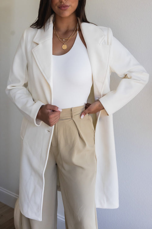 Bundled Up Notched Fleece Trench Coat (Ivory)