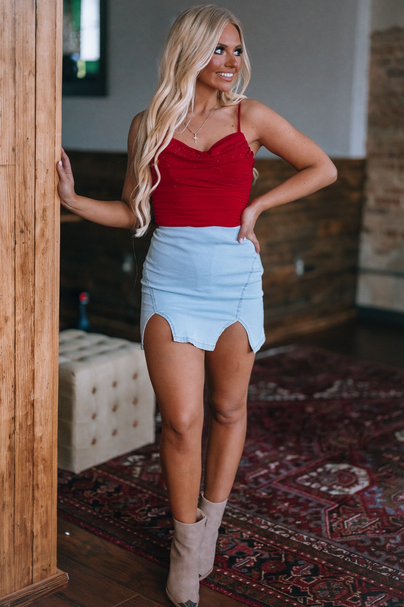 Hot Stuff Rhinestone Bodysuit (Red)