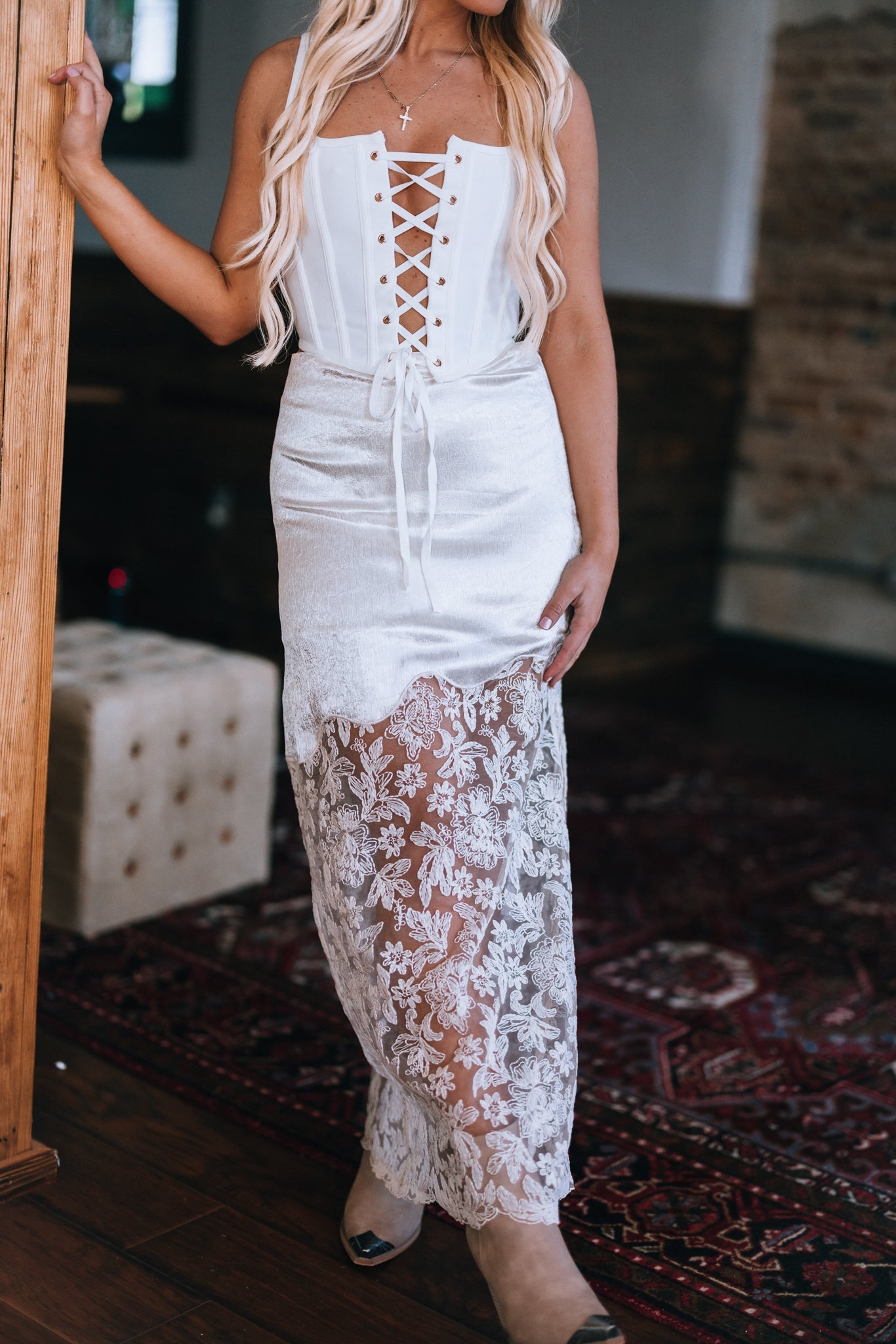 Bella Satin Lace Maxi Skirt