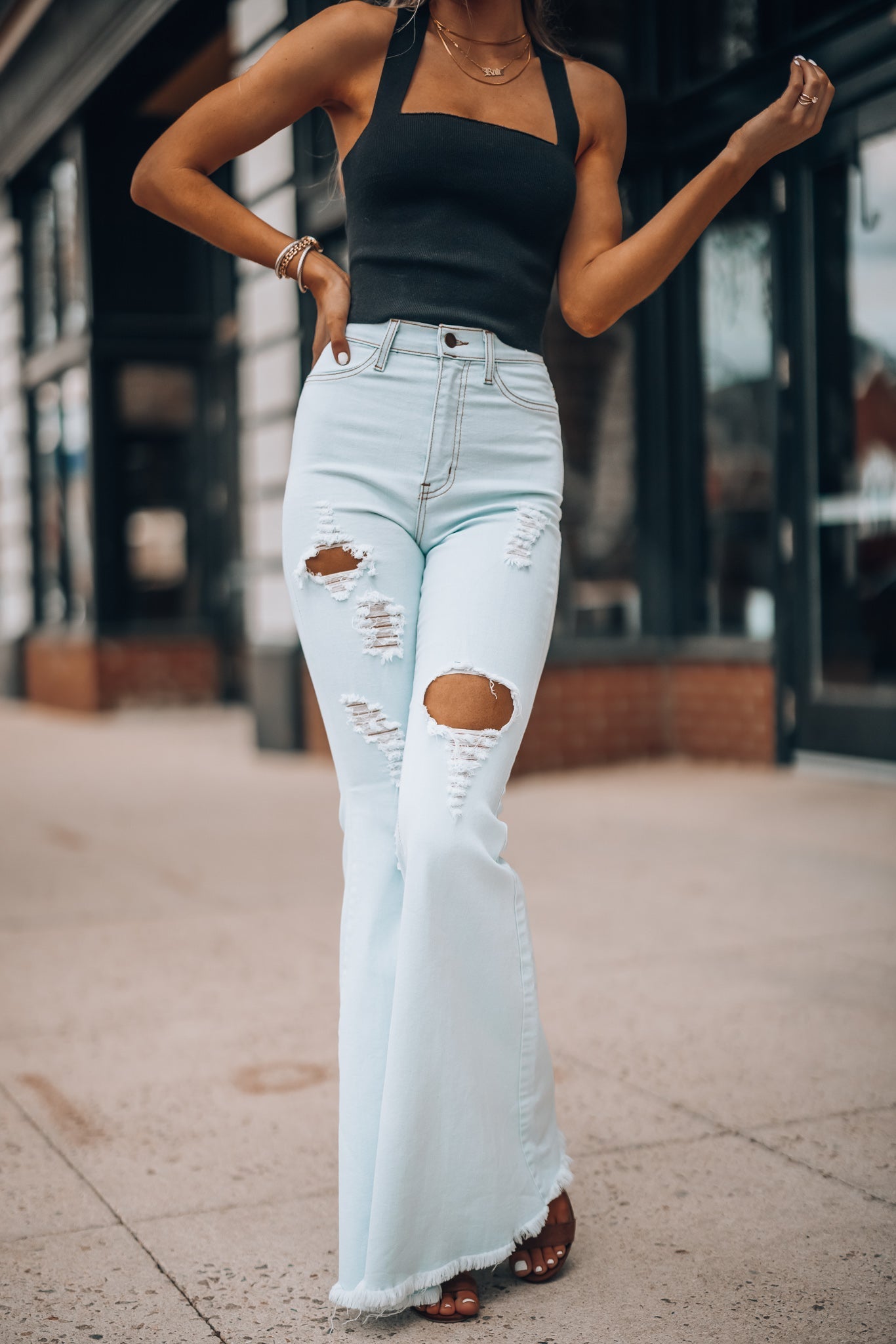 Rodeo Distressed Bell Bottoms (Light Wash) FINAL SALE