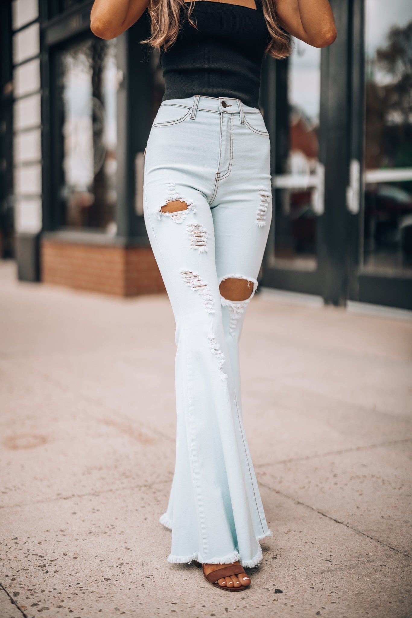Rodeo Distressed Bell Bottoms (Light Wash) FINAL SALE