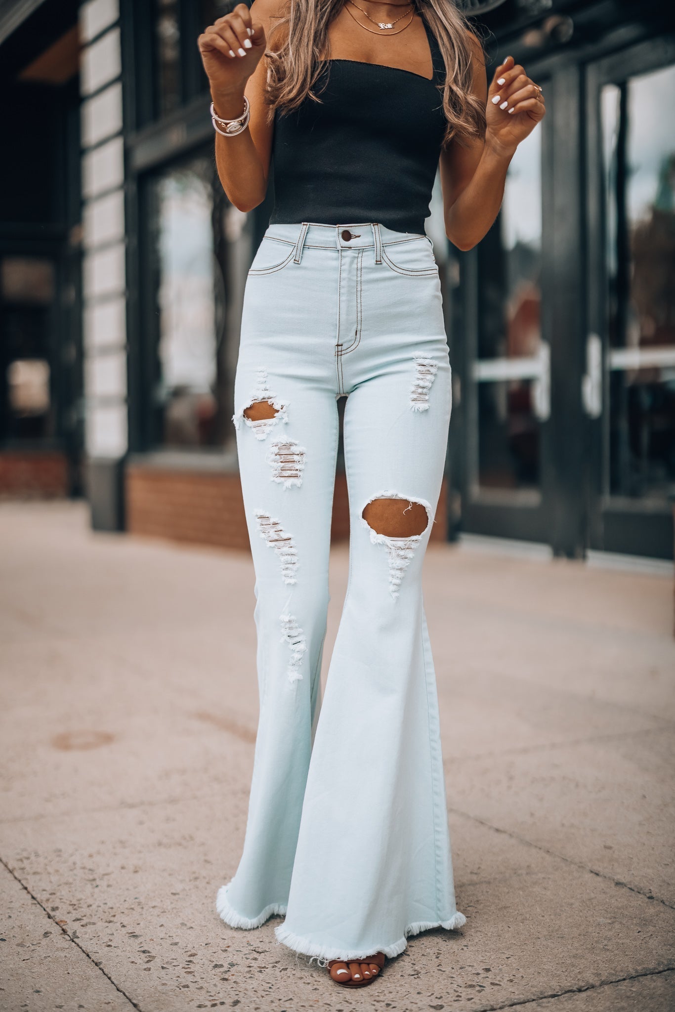 Rodeo Distressed Bell Bottoms (Light Wash) FINAL SALE