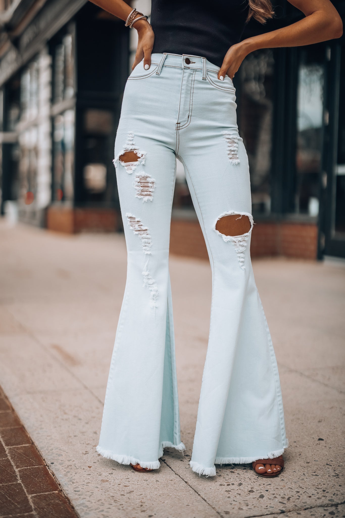 Rodeo Distressed Bell Bottoms (Light Wash) FINAL SALE