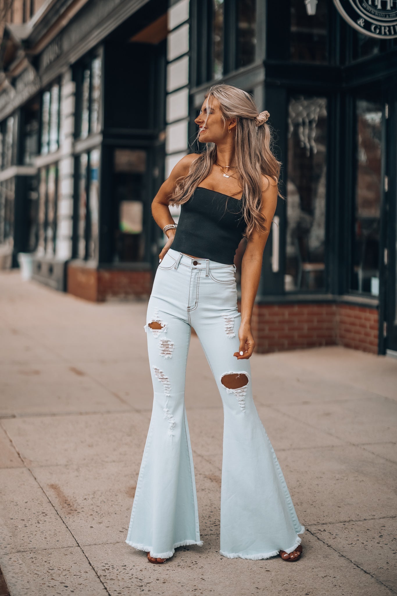 Rodeo Distressed Bell Bottoms (Light Wash) FINAL SALE