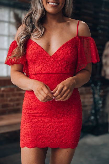 Red Hot Lace Mini Dress FINAL SALE