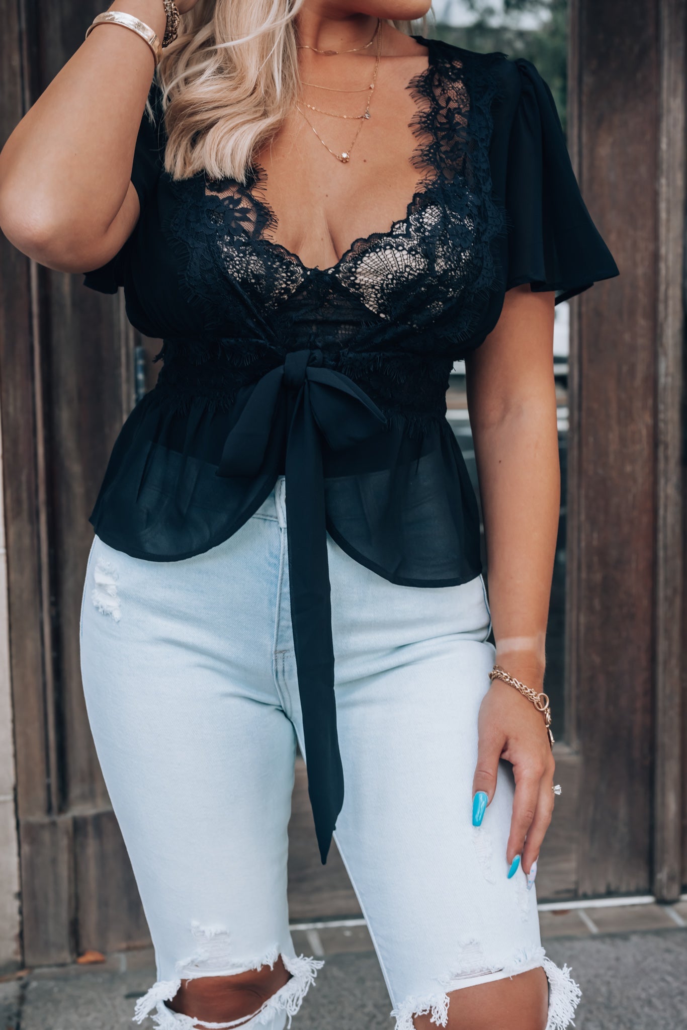 Fine Lines Lace Blouse (Black) FINAL SALE